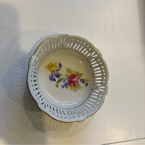 Vintage Schwarzenhammer Bavaria Germany US Zone Lace Rim FLOWERS 5" Candy Bowl
